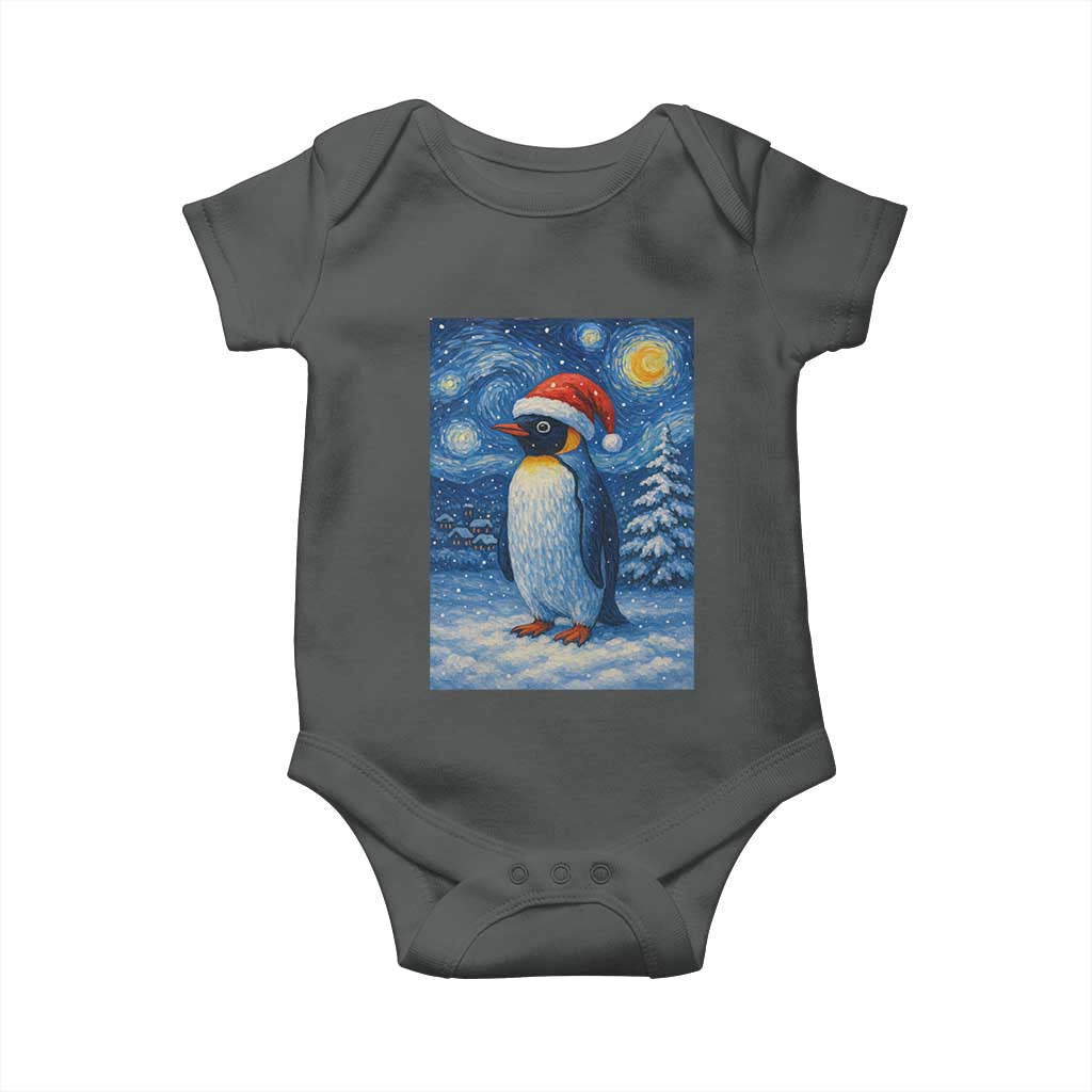 Penguin Christmas Baby Onesie Starry Night Van Gogh TS14 Dark Heather Print Your Wear