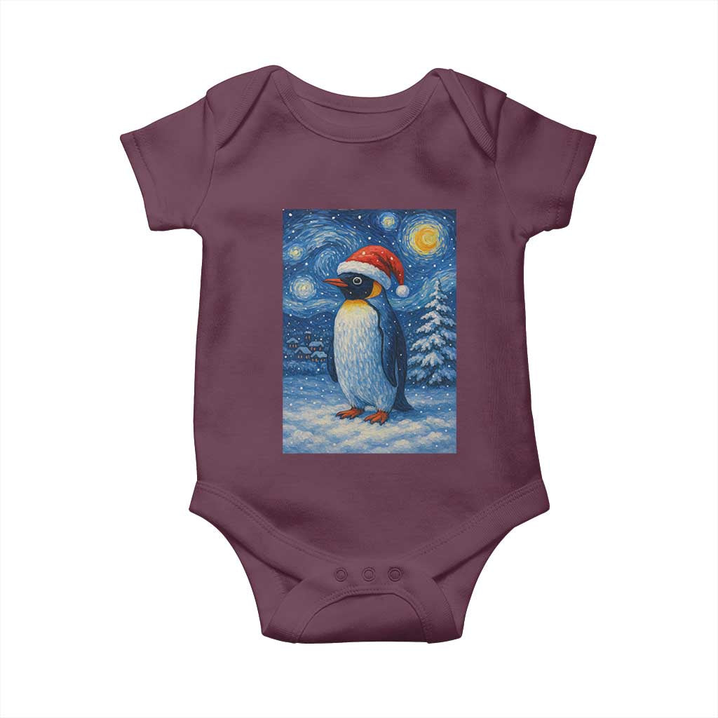 Penguin Christmas Baby Onesie Starry Night Van Gogh TS14 Maroon Print Your Wear