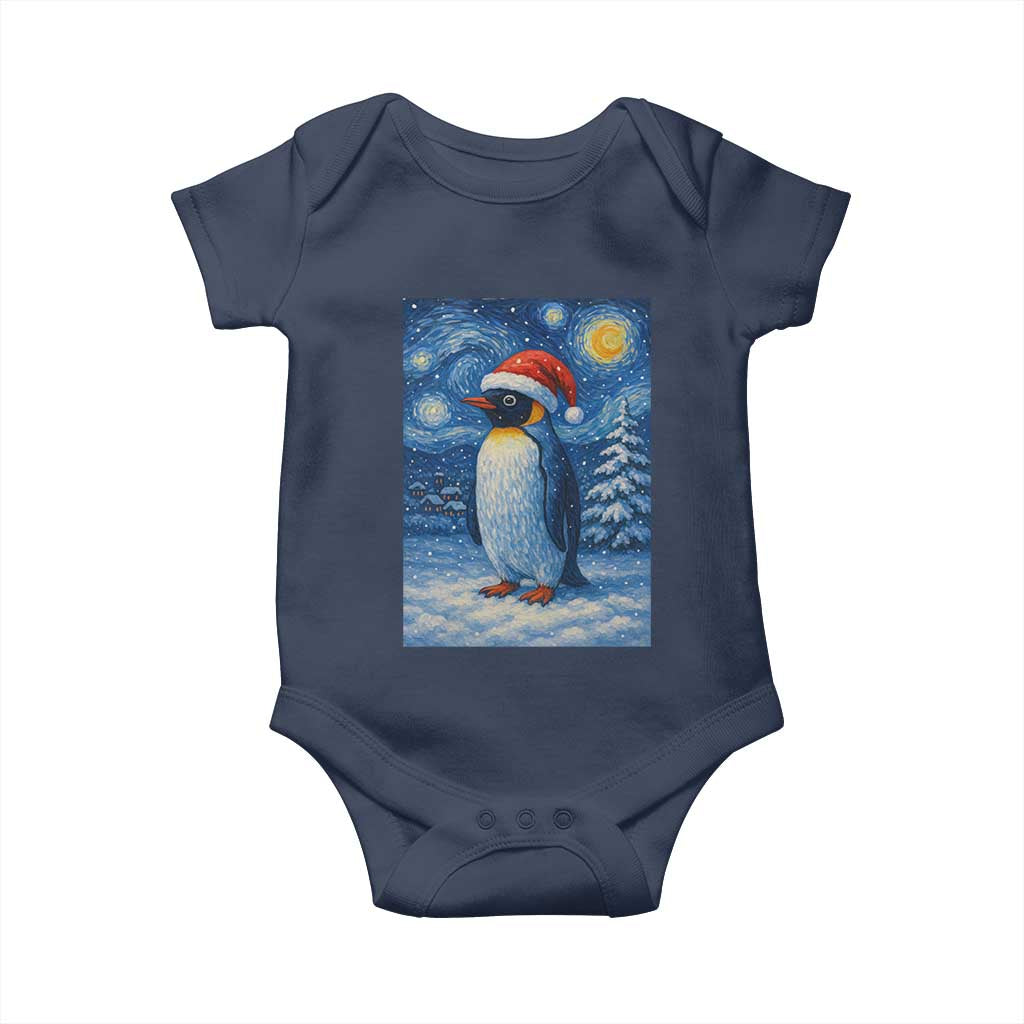 Penguin Christmas Baby Onesie Starry Night Van Gogh TS14 Navy Print Your Wear