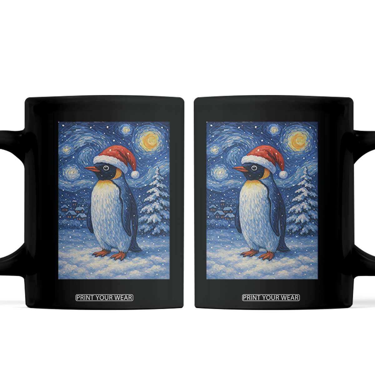 Penguin Christmas Coffee Mug Starry Night Van Gogh TS14 Black Print Your Wear