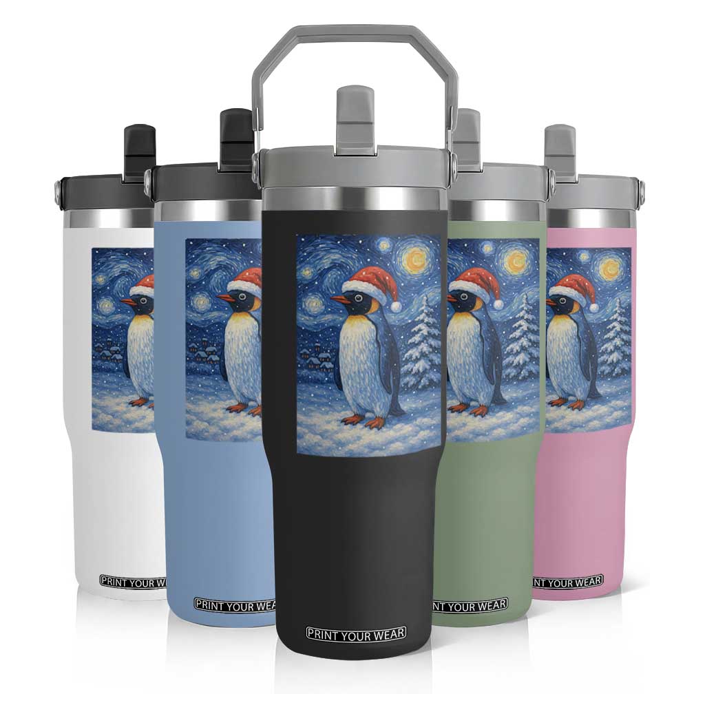 Penguin Christmas Flip Straw Tumbler Starry Night Van Gogh TS14 Print Your Wear