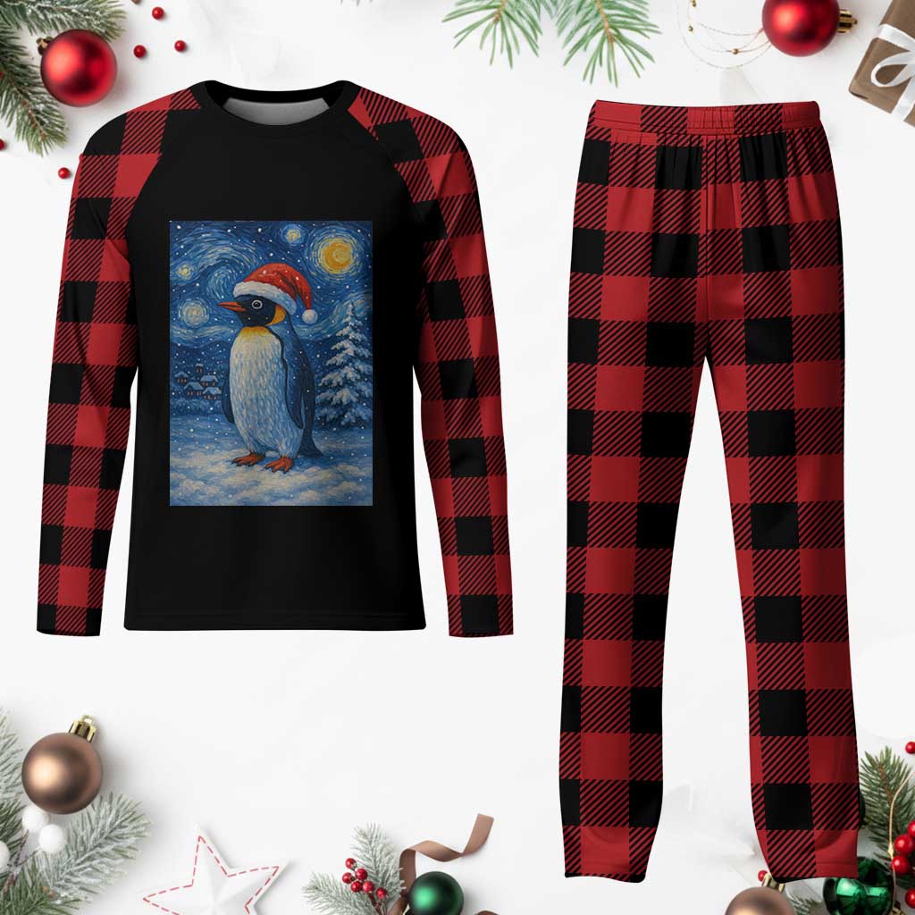 Penguin Christmas Plaid Pajama Set Starry Night Van Gogh TS14 Buffalo Plaid Print Your Wear