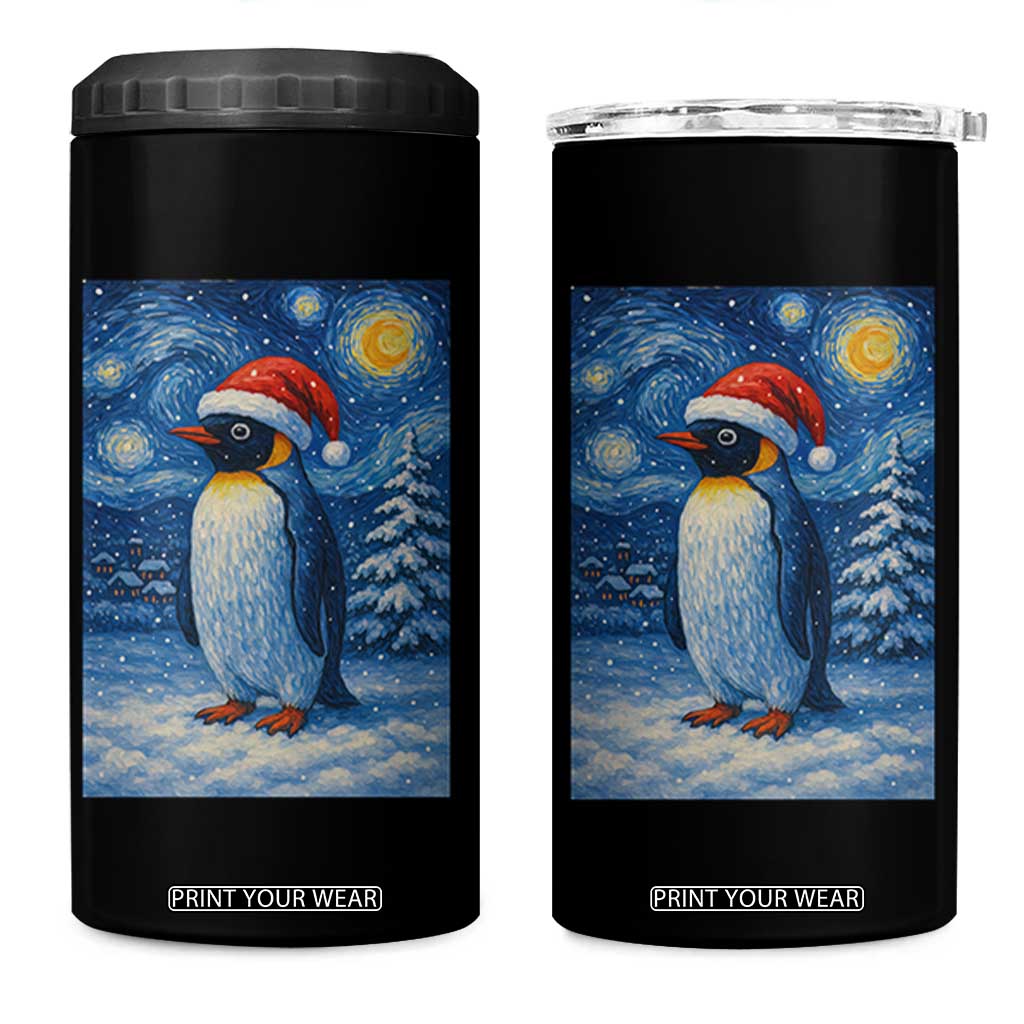 Penguin Christmas 4 in 1 Can Cooler Tumbler Starry Night Van Gogh TS14 One Size: 16 oz Black Print Your Wear