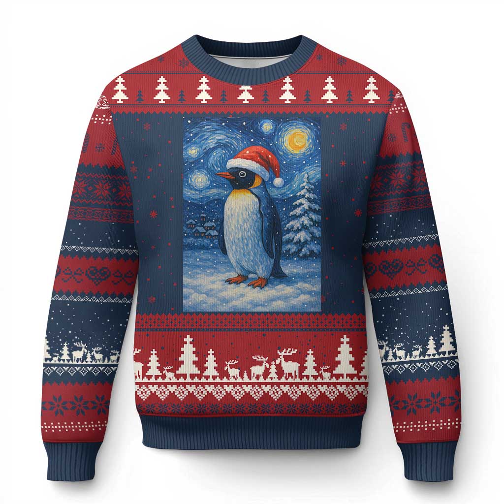 Penguin Xmas Ugly Christmas Sweater Starry Night Van Gogh - Print Your Wear