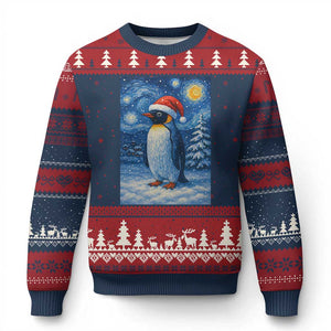 Penguin Xmas Ugly Christmas Sweater Starry Night Van Gogh - Print Your Wear