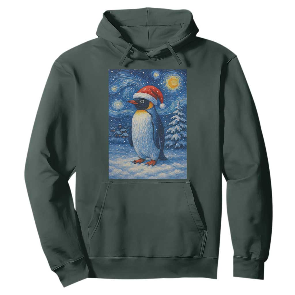 Penguin Christmas Hoodie Starry Night Van Gogh TS14 Dark Forest Green Print Your Wear