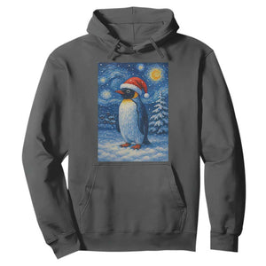 Penguin Christmas Hoodie Starry Night Van Gogh TS14 Dark Heather Print Your Wear