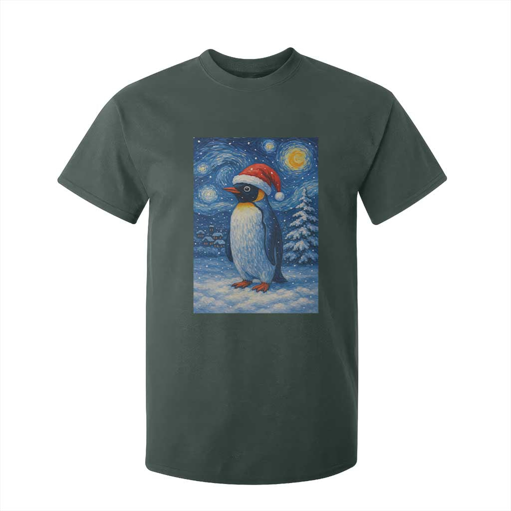 Penguin Christmas T Shirt For Kid Starry Night Van Gogh TS14 Dark Forest Green Print Your Wear