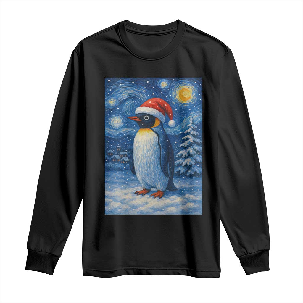 Penguin Christmas Long Sleeve Shirt Starry Night Van Gogh TS14 Black Print Your Wear