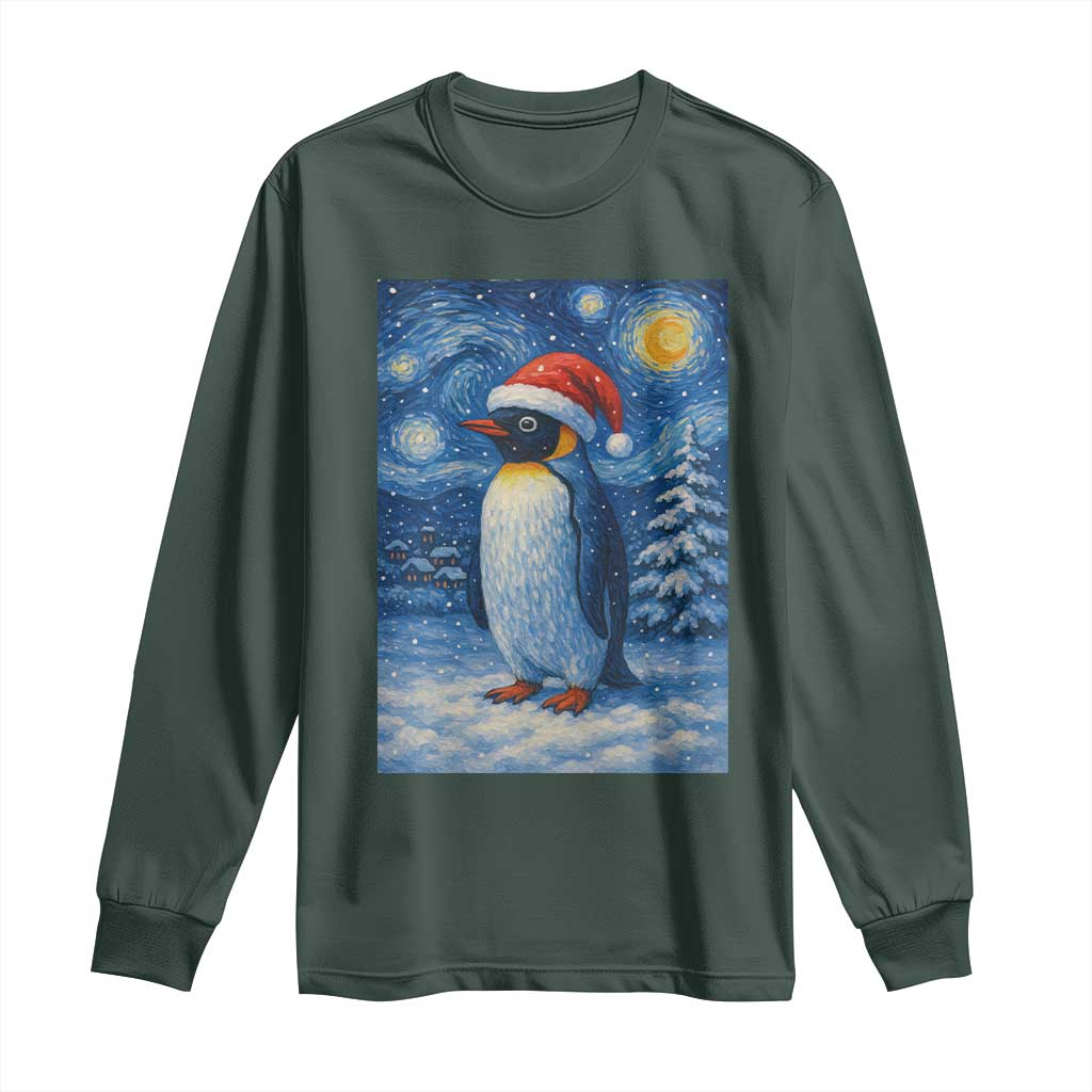 Penguin Christmas Long Sleeve Shirt Starry Night Van Gogh TS14 Dark Forest Green Print Your Wear