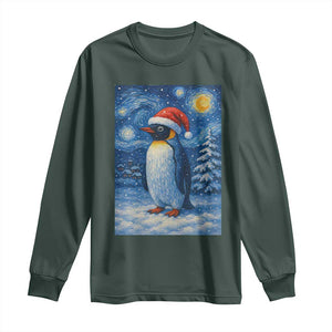 Penguin Christmas Long Sleeve Shirt Starry Night Van Gogh TS14 Dark Forest Green Print Your Wear