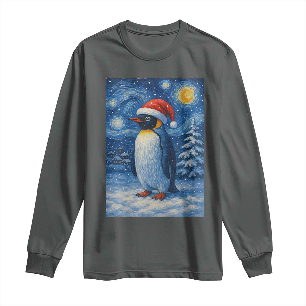 Penguin Christmas Long Sleeve Shirt Starry Night Van Gogh TS14 Dark Heather Print Your Wear