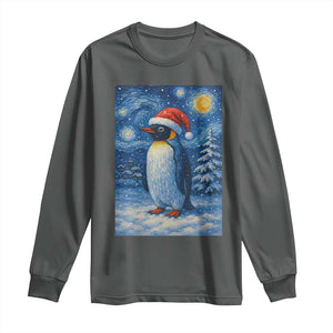 Penguin Christmas Long Sleeve Shirt Starry Night Van Gogh TS14 Dark Heather Print Your Wear