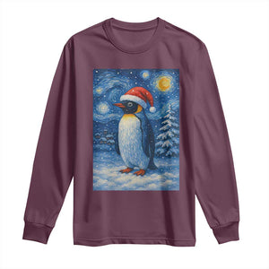Penguin Christmas Long Sleeve Shirt Starry Night Van Gogh TS14 Maroon Print Your Wear