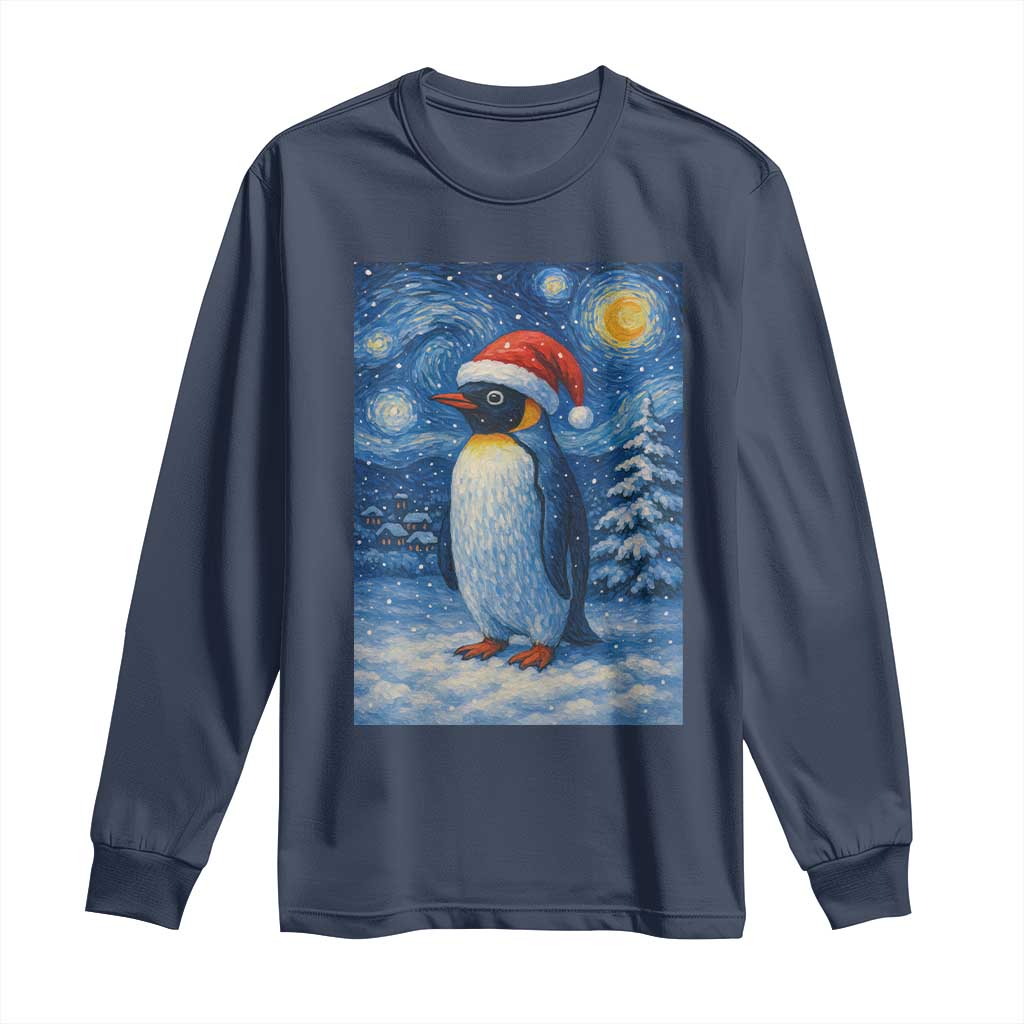 Penguin Christmas Long Sleeve Shirt Starry Night Van Gogh TS14 Navy Print Your Wear