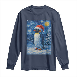 Penguin Christmas Long Sleeve Shirt Starry Night Van Gogh TS14 Navy Print Your Wear