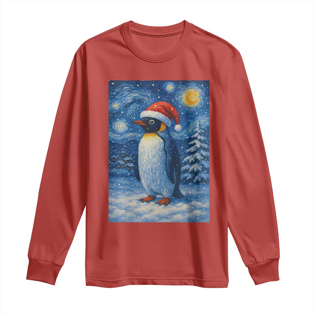 Penguin Christmas Long Sleeve Shirt Starry Night Van Gogh TS14 Red Print Your Wear