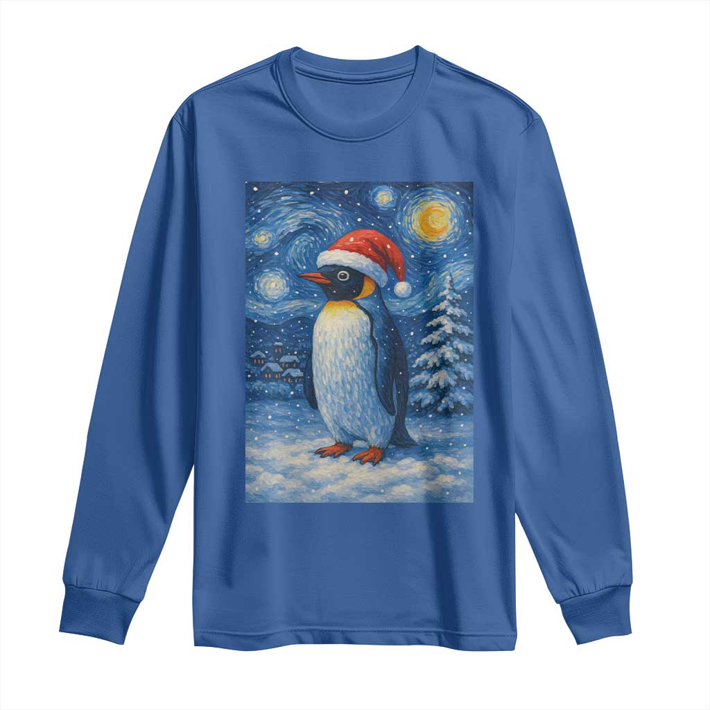 Penguin Christmas Long Sleeve Shirt Starry Night Van Gogh TS14 Royal Blue Print Your Wear