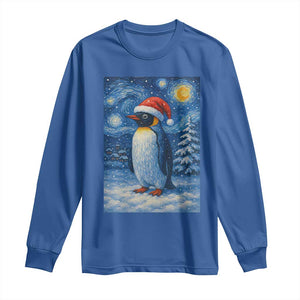 Penguin Christmas Long Sleeve Shirt Starry Night Van Gogh TS14 Royal Blue Print Your Wear