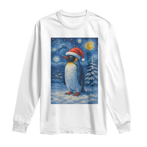 Penguin Christmas Long Sleeve Shirt Starry Night Van Gogh TS14 White Print Your Wear