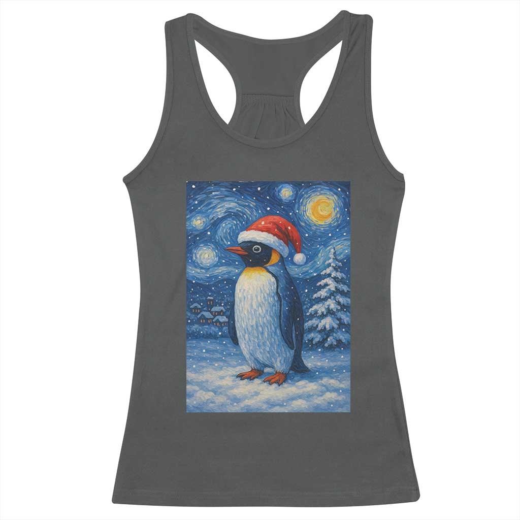Penguin Christmas Racerback Tank Top Starry Night Van Gogh TS14 Dark Heather Print Your Wear