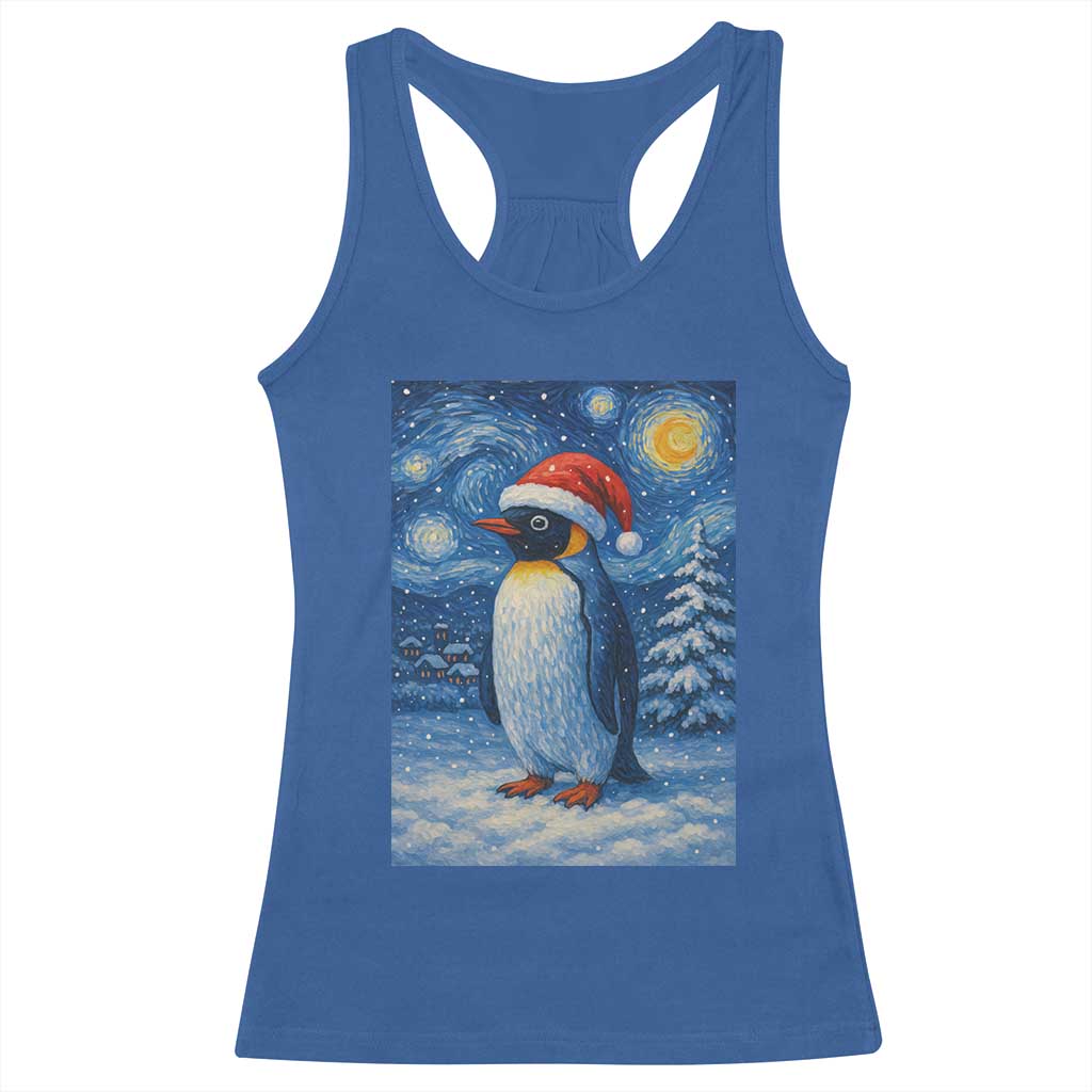 Penguin Christmas Racerback Tank Top Starry Night Van Gogh TS14 Royal Blue Print Your Wear