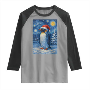 Penguin Christmas Raglan Shirt Starry Night Van Gogh TS14 Sport Gray Black Print Your Wear