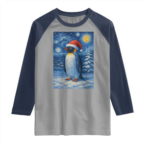 Penguin Christmas Raglan Shirt Starry Night Van Gogh TS14 Sport Gray Navy Print Your Wear