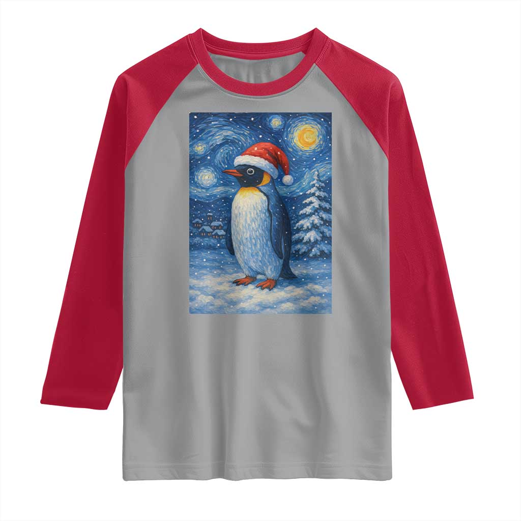 Penguin Christmas Raglan Shirt Starry Night Van Gogh TS14 Sport Gray Red Print Your Wear