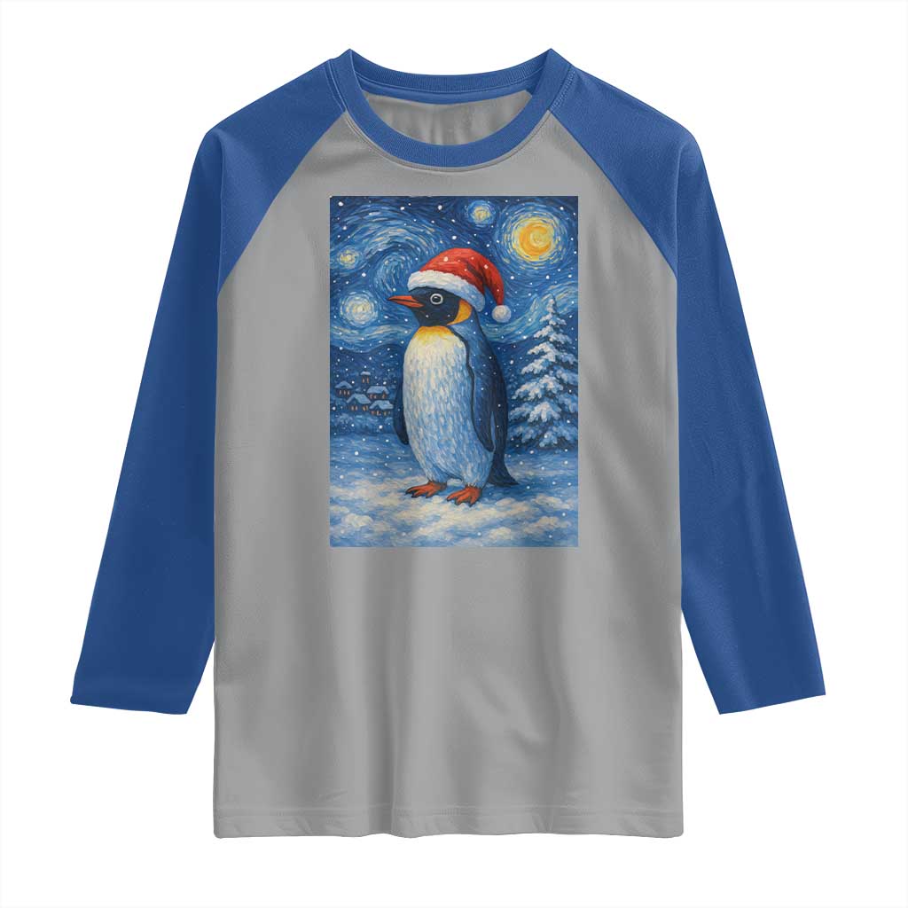 Penguin Christmas Raglan Shirt Starry Night Van Gogh TS14 Sport Gray Royal Print Your Wear