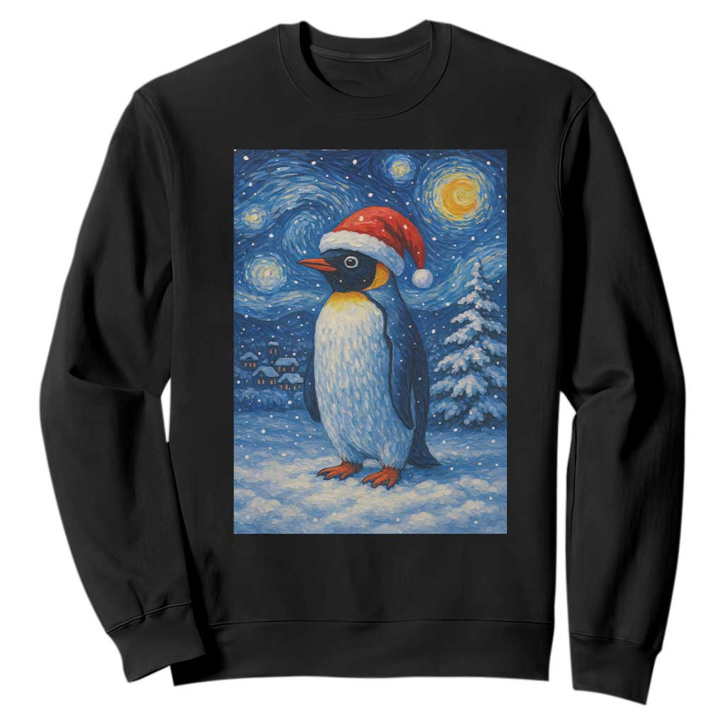 Penguin Christmas Sweatshirt Starry Night Van Gogh TS14 Black Print Your Wear