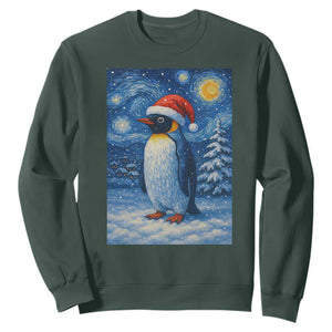 Penguin Christmas Sweatshirt Starry Night Van Gogh TS14 Dark Forest Green Print Your Wear