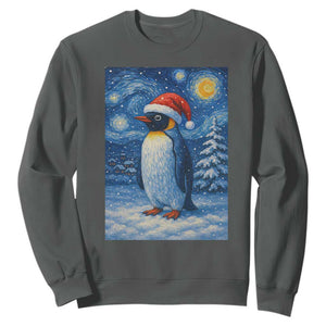 Penguin Christmas Sweatshirt Starry Night Van Gogh TS14 Dark Heather Print Your Wear