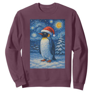 Penguin Christmas Sweatshirt Starry Night Van Gogh TS14 Maroon Print Your Wear