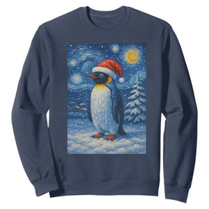 Penguin Christmas Sweatshirt Starry Night Van Gogh TS14 Navy Print Your Wear