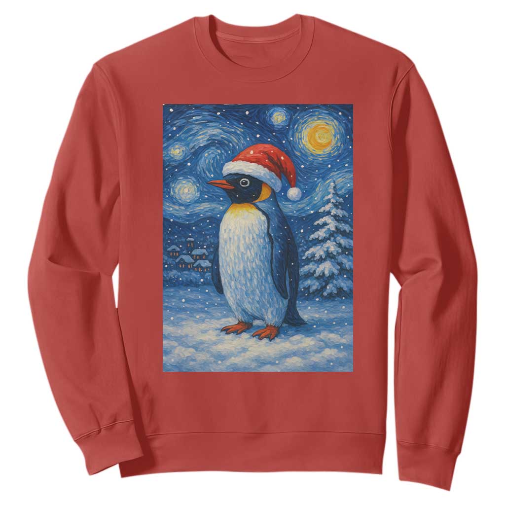 Penguin Christmas Sweatshirt Starry Night Van Gogh TS14 Red Print Your Wear