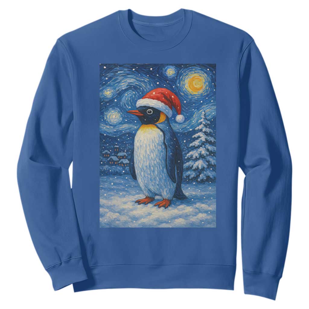 Penguin Christmas Sweatshirt Starry Night Van Gogh TS14 Royal Blue Print Your Wear