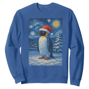 Penguin Christmas Sweatshirt Starry Night Van Gogh TS14 Royal Blue Print Your Wear