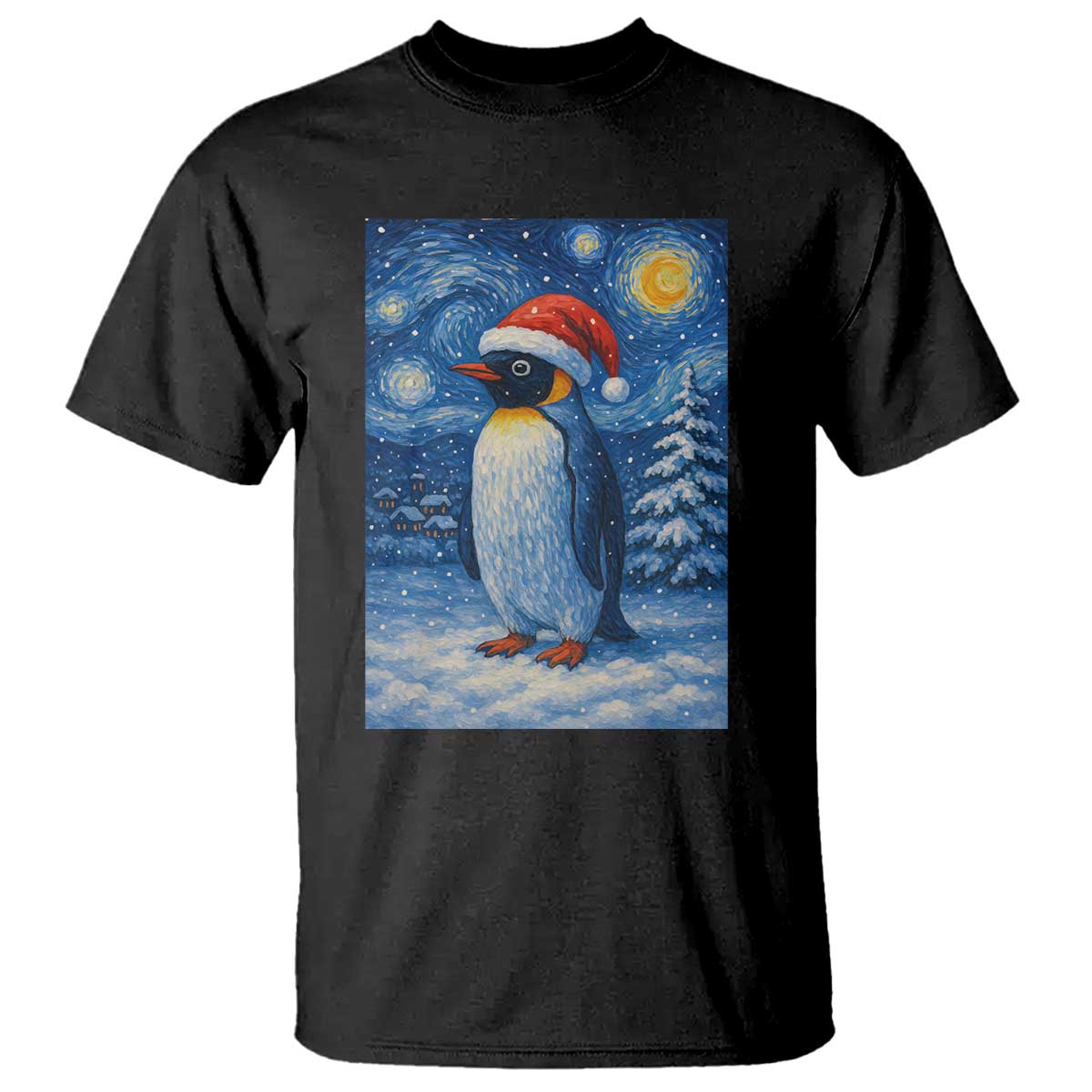 Penguin Christmas T Shirt Starry Night Van Gogh TS14 Black Print Your Wear