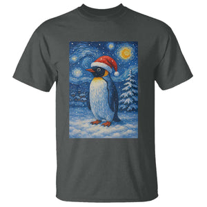 Penguin Christmas T Shirt Starry Night Van Gogh TS14 Dark Heather Print Your Wear