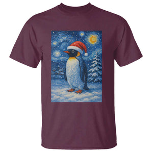 Penguin Christmas T Shirt Starry Night Van Gogh TS14 Maroon Print Your Wear