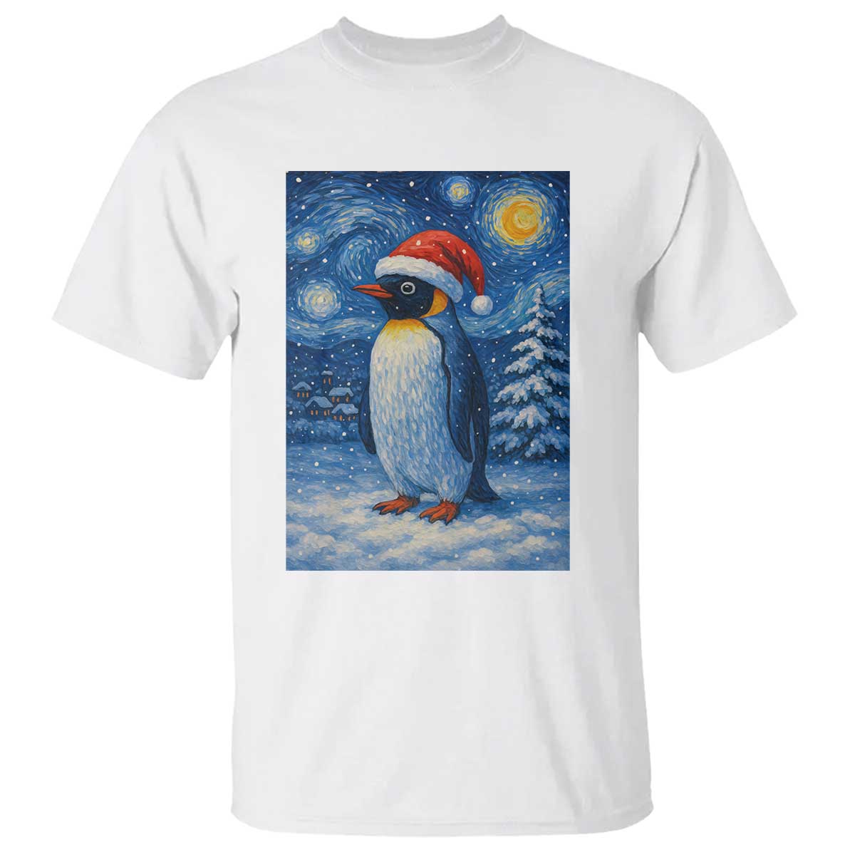 Penguin Christmas T Shirt Starry Night Van Gogh TS14 White Print Your Wear