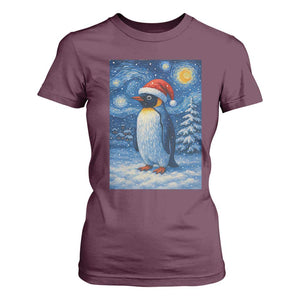 Penguin Christmas T Shirt For Women Starry Night Van Gogh TS14 Maroon Print Your Wear