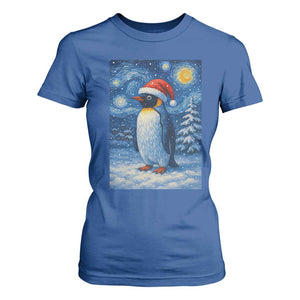 Penguin Christmas T Shirt For Women Starry Night Van Gogh TS14 Royal Blue Print Your Wear