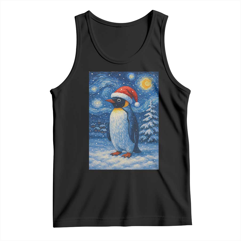 Penguin Christmas Tank Top Starry Night Van Gogh TS14 Black Print Your Wear