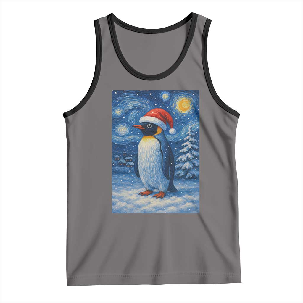 Penguin Christmas Tank Top Starry Night Van Gogh TS14 Deep Heather Black Print Your Wear