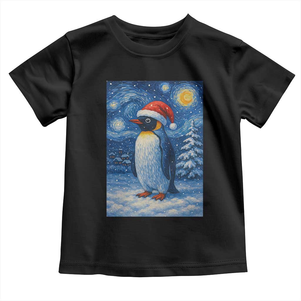 Penguin Christmas Toddler T Shirt Starry Night Van Gogh TS14 Black Print Your Wear
