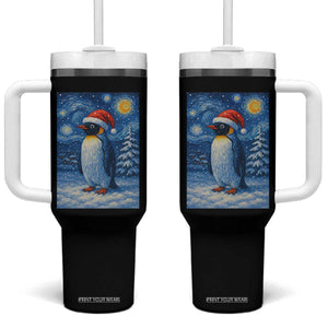 Penguin Christmas Tumbler With Handle Starry Night Van Gogh TS14 One Size: 40 oz Black Print Your Wear