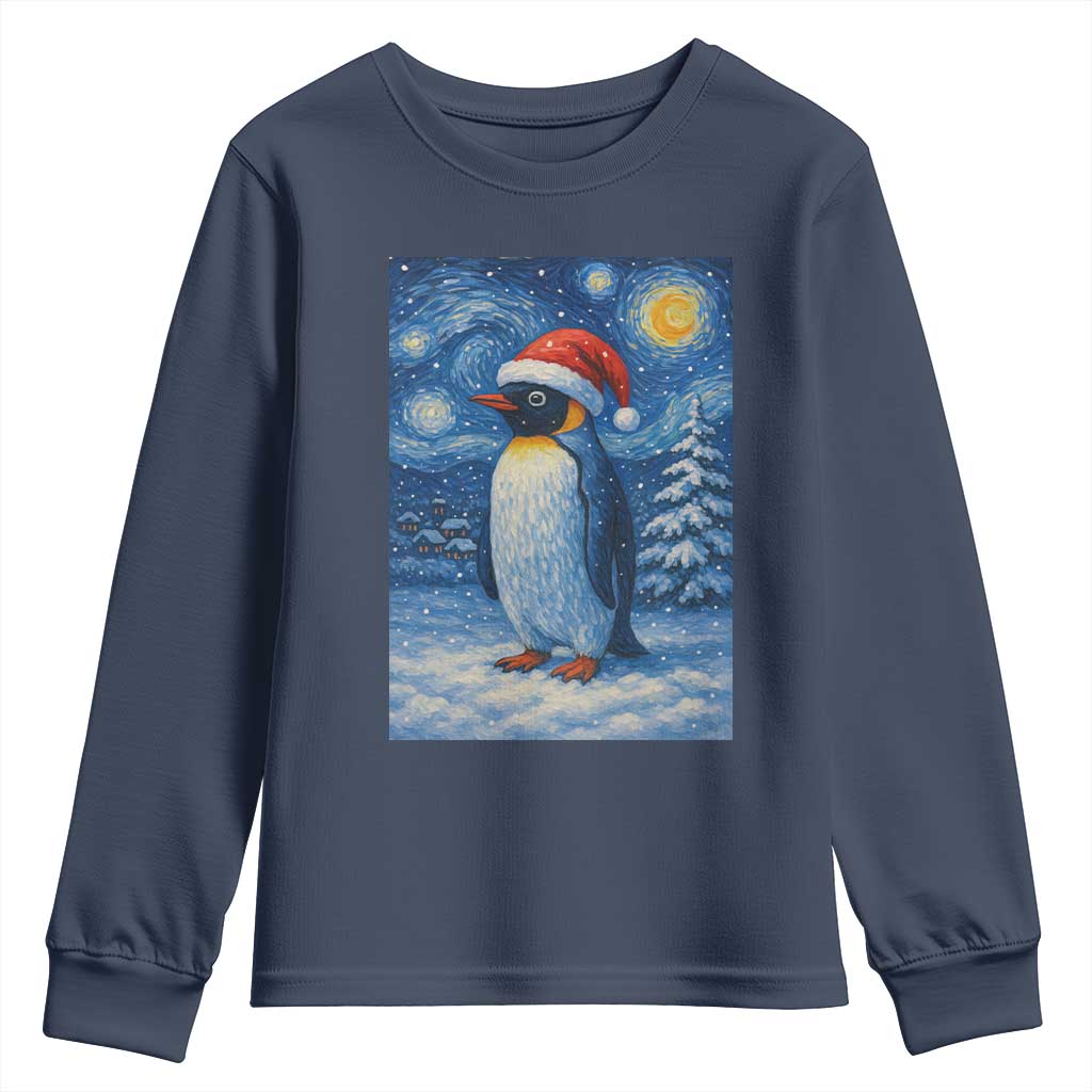 Penguin Christmas Youth Sweatshirt Starry Night Van Gogh TS14 Navy Print Your Wear