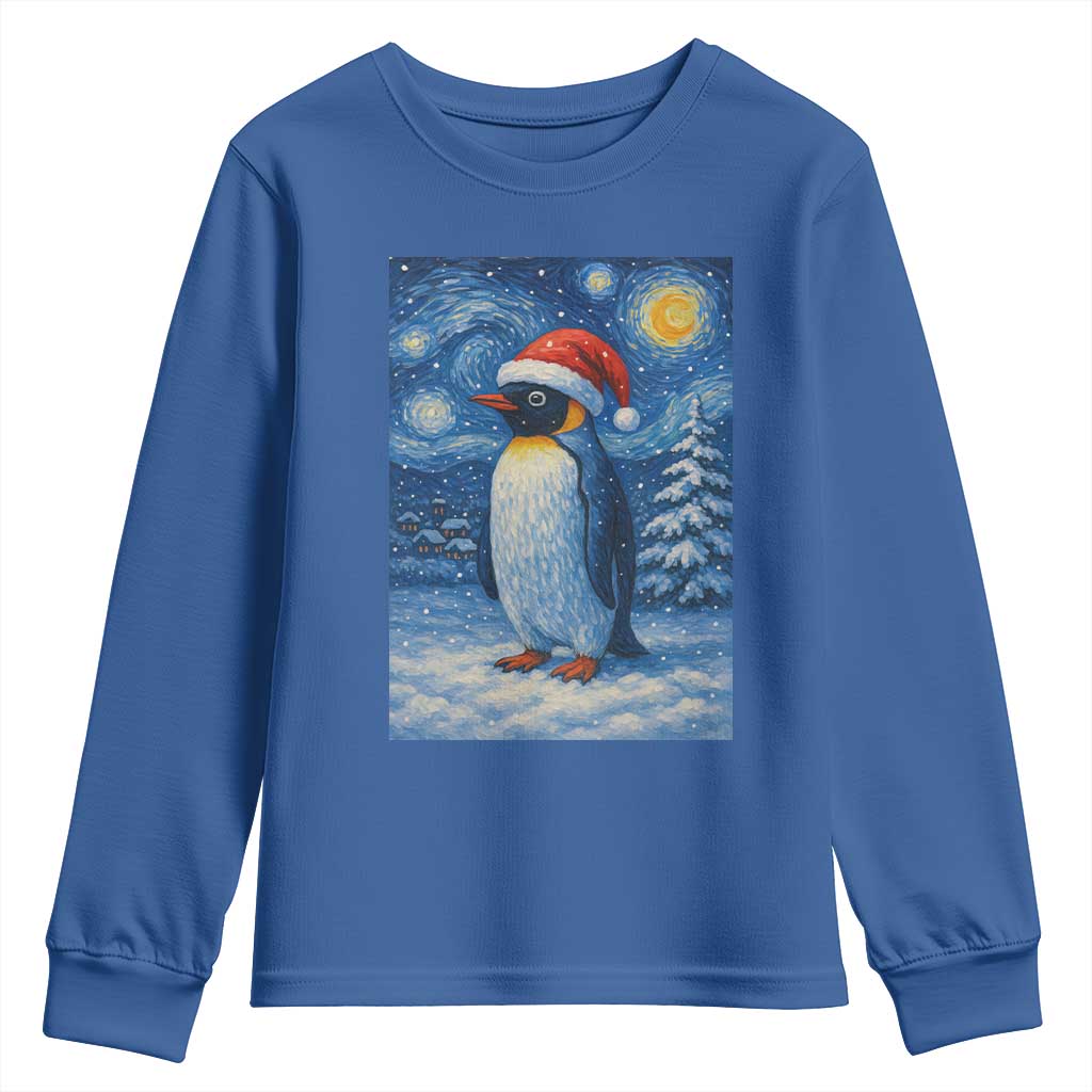 Penguin Christmas Youth Sweatshirt Starry Night Van Gogh TS14 Royal Blue Print Your Wear
